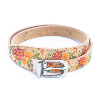 Floral Print Cork Women's Belt with Adjustable Buckle-Width
