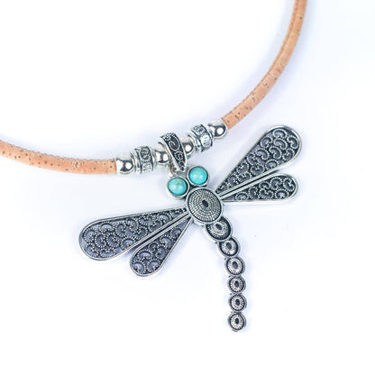 Stone eyed Dragonfly pendant cork necklace