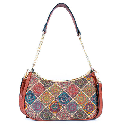 Bohemian Chic Printed Cork & Brown PU Leather Crossbody bag