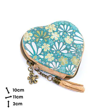 Heart Cork Coin Purse w/ Tassel Zipper Pouch
