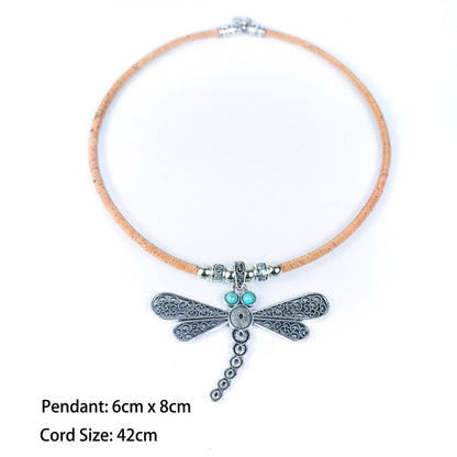 Stone eyed Dragonfly pendant cork necklace