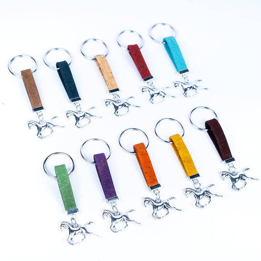 Horse Pendant & Colored cork handmade keychains
