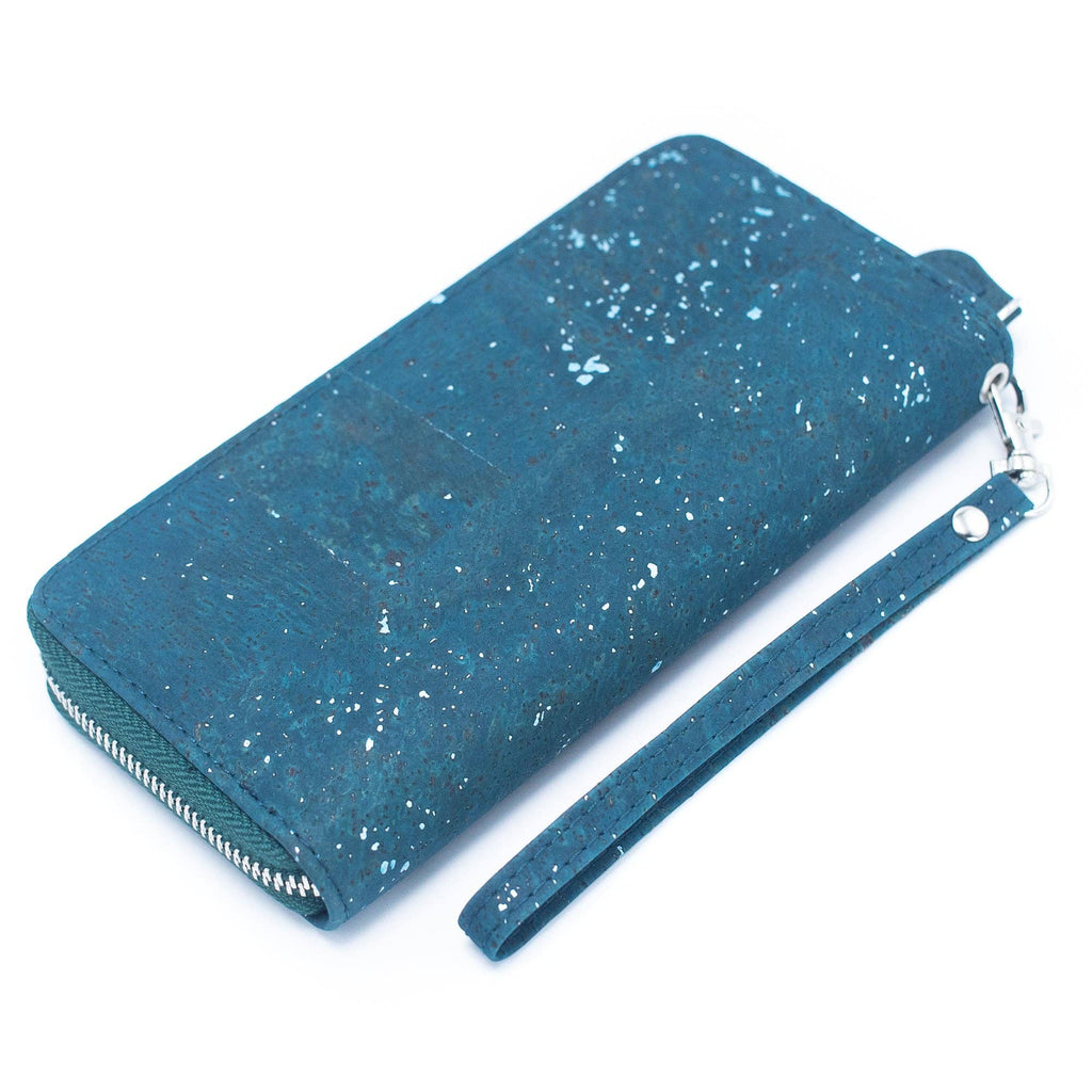 Blue mixed with silver accents women cork card wallet