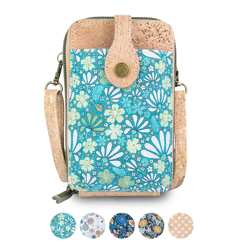 Cork Double Zip Phone Crossbody bag – Floral Print