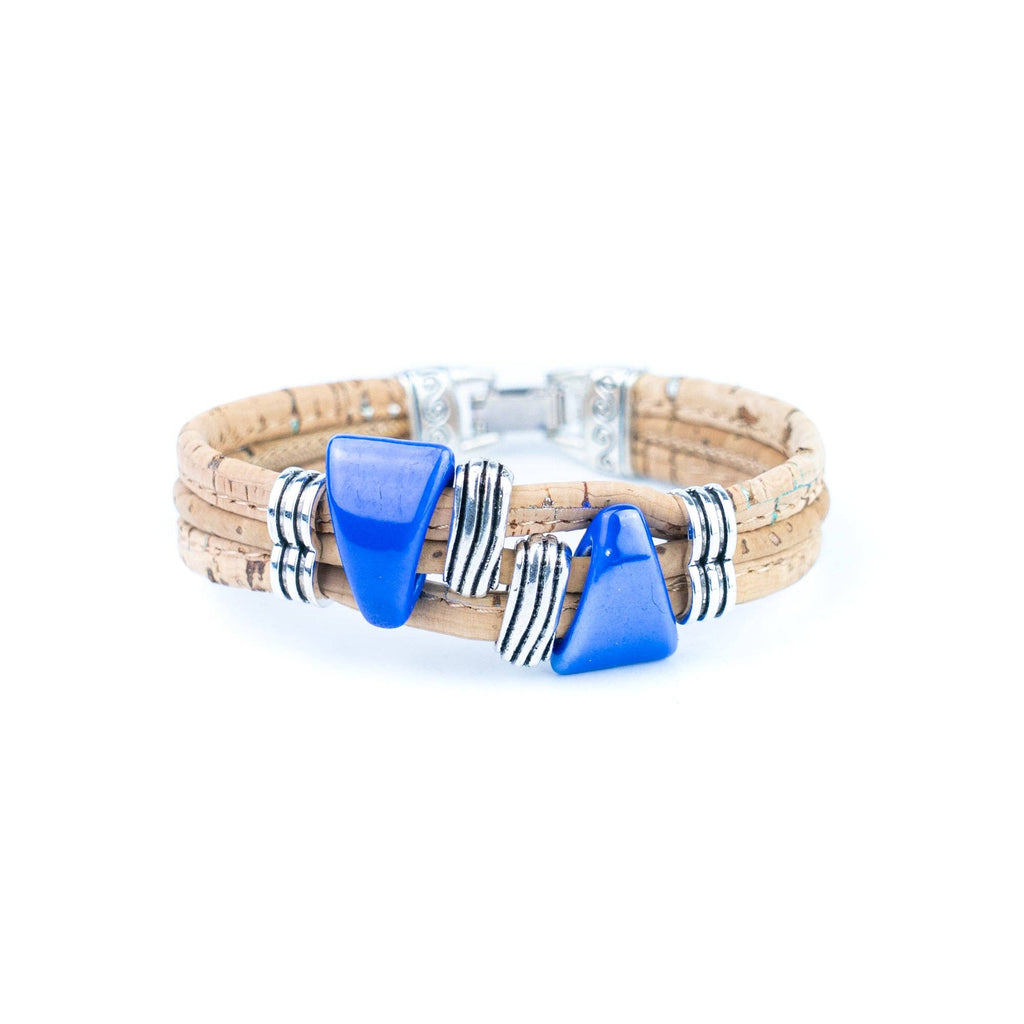 Ceramic Beads & Antique Silver Spacers Handmade Cork Bracelet