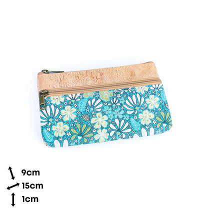 Chic Dual-Zipper Printed Cork Wallet