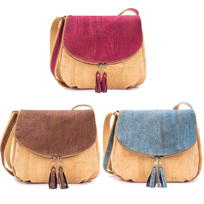 Natural cork with color tassel crossbody bag