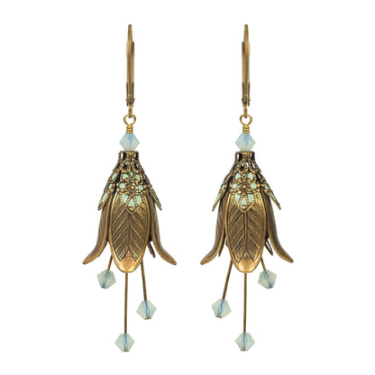 Mystic Lily Flower w Crystals Hand Painted Earrings - Flower Fairy