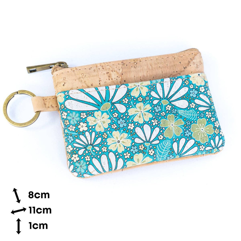 Small Cork Coin Purse with Key Ring – Floral Print