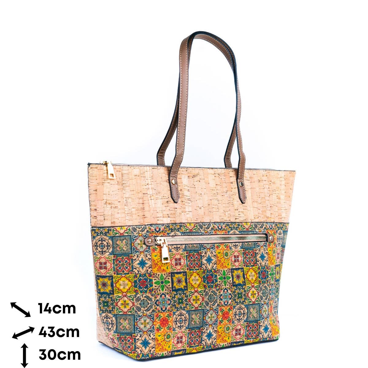 Printed Cork Tote Bag with PU Handle