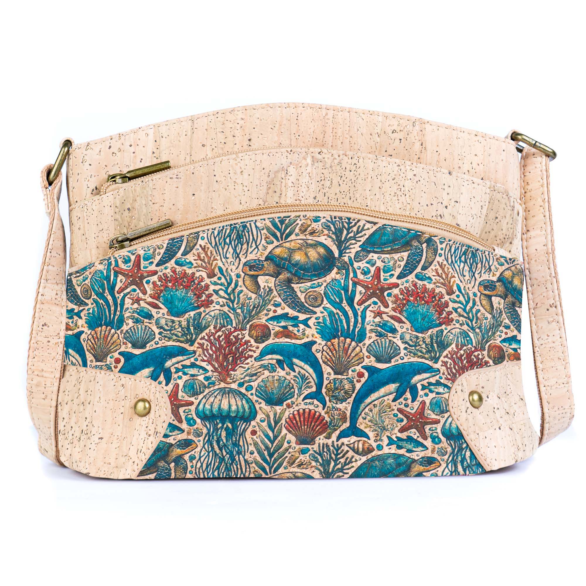 Multi-Pocket Cork Crossbody Bag with Adjustable Shoulder Strap