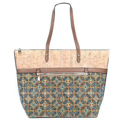 Printed Cork Tote Bag with PU Handle