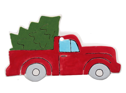 Hand Detailed Vintage Truck/Tree Ornament Bisqueware
