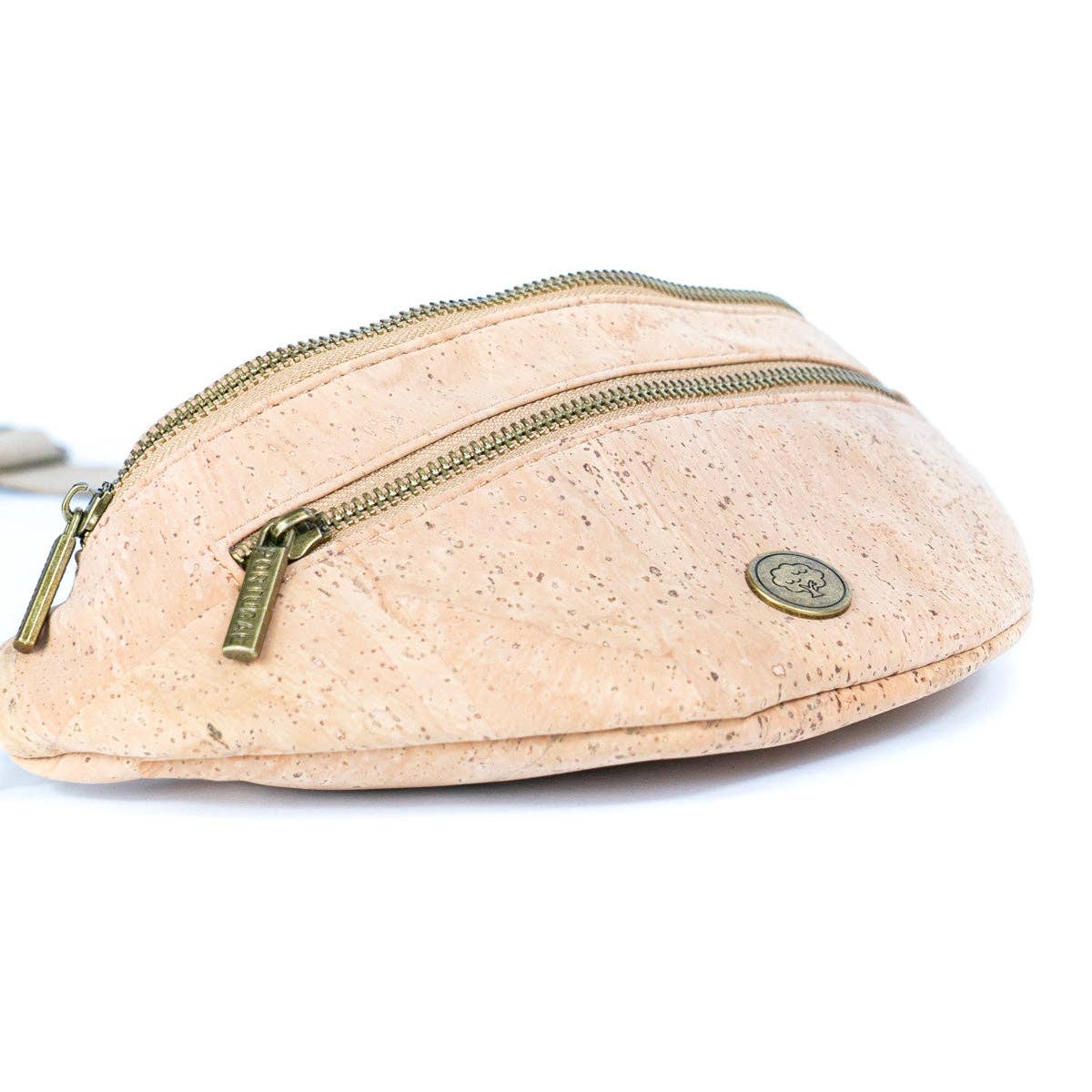 Sling Cork Bag with Adjustable Strap and Metal Zippers