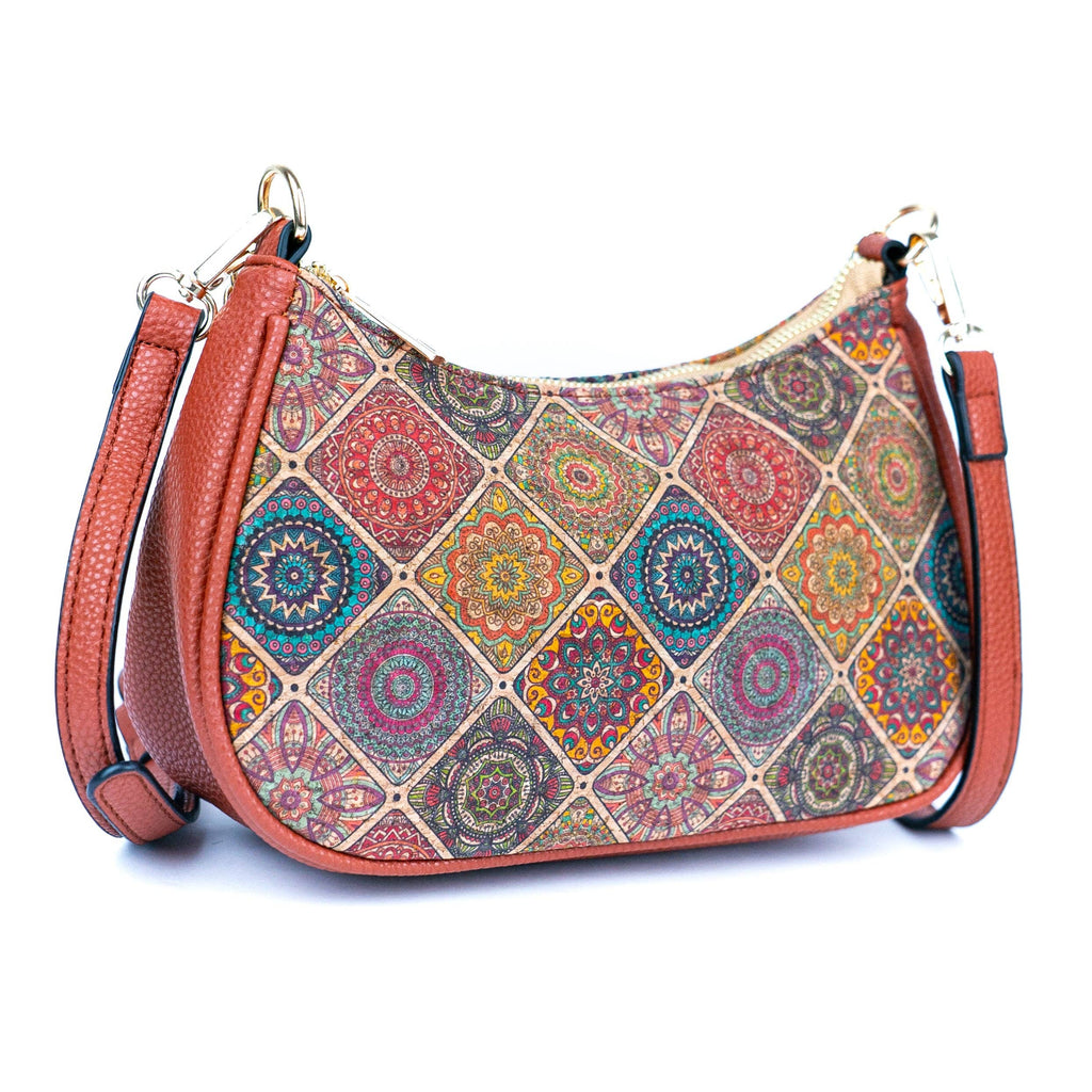 Bohemian Chic Printed Cork & Brown PU Leather Crossbody bag