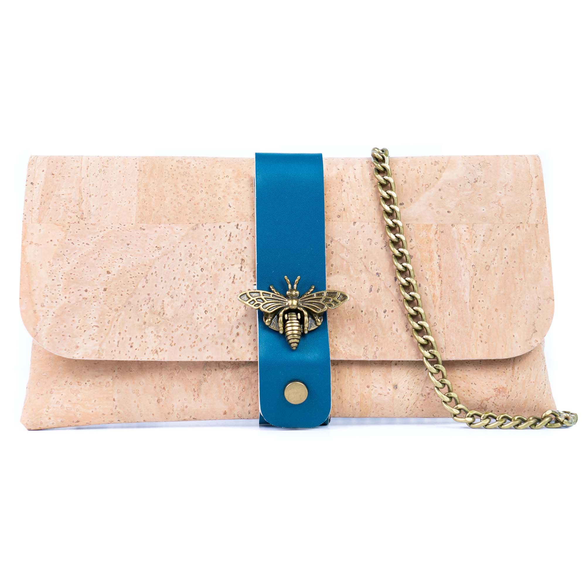 Cork Crossbody Wallet with Chain Strap & Bee Charm