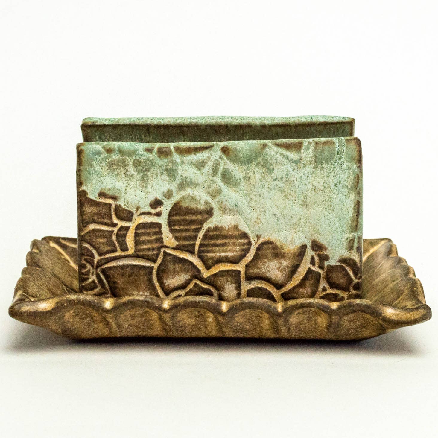 Green Succulent Pattern Ceramic Sponge Holder
