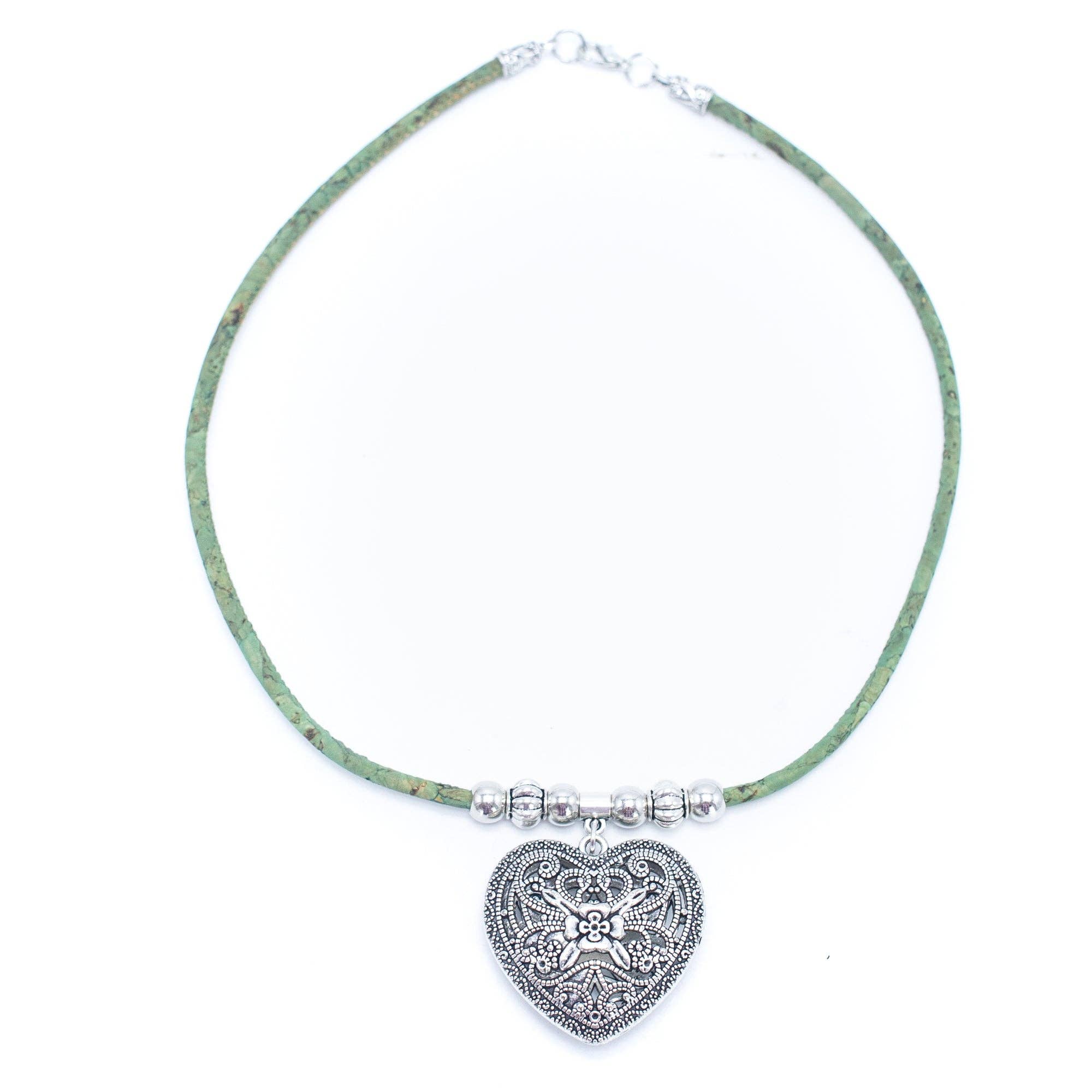 Heart pendant Colorful Cork Necklace cork  necklace