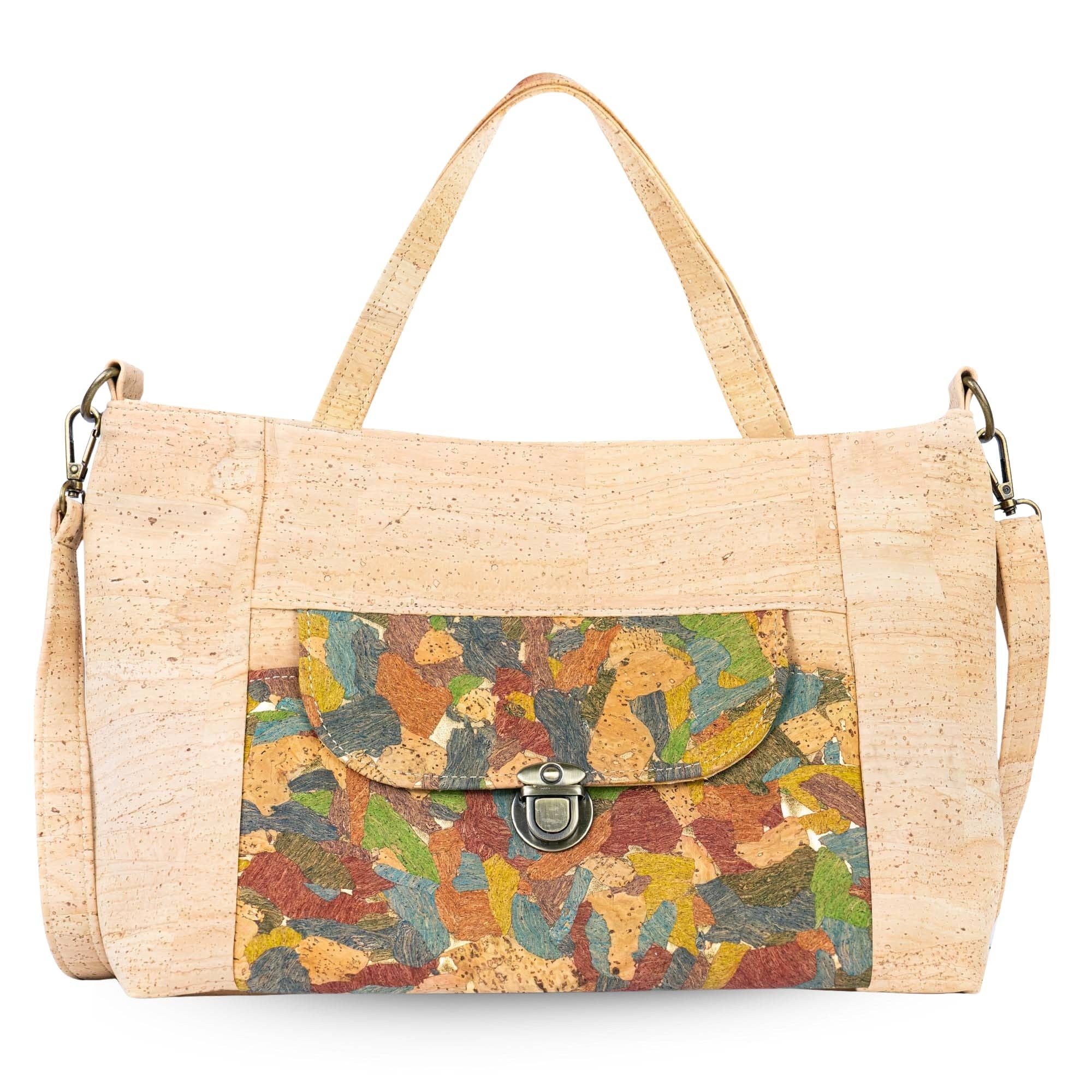 Natural Cork Handbag | Shoulder Bag with Front Pocket