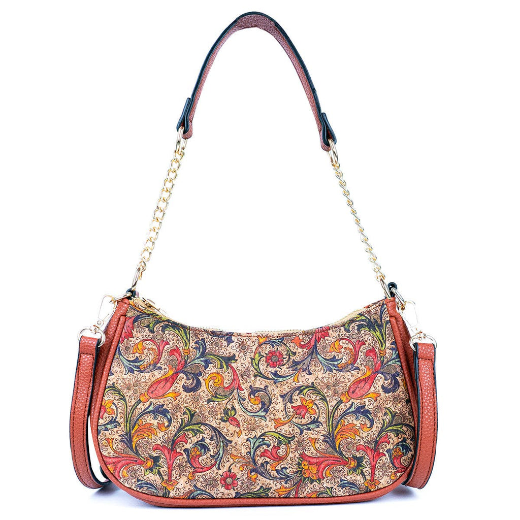 Bohemian Chic Printed Cork & Brown PU Leather Crossbody bag