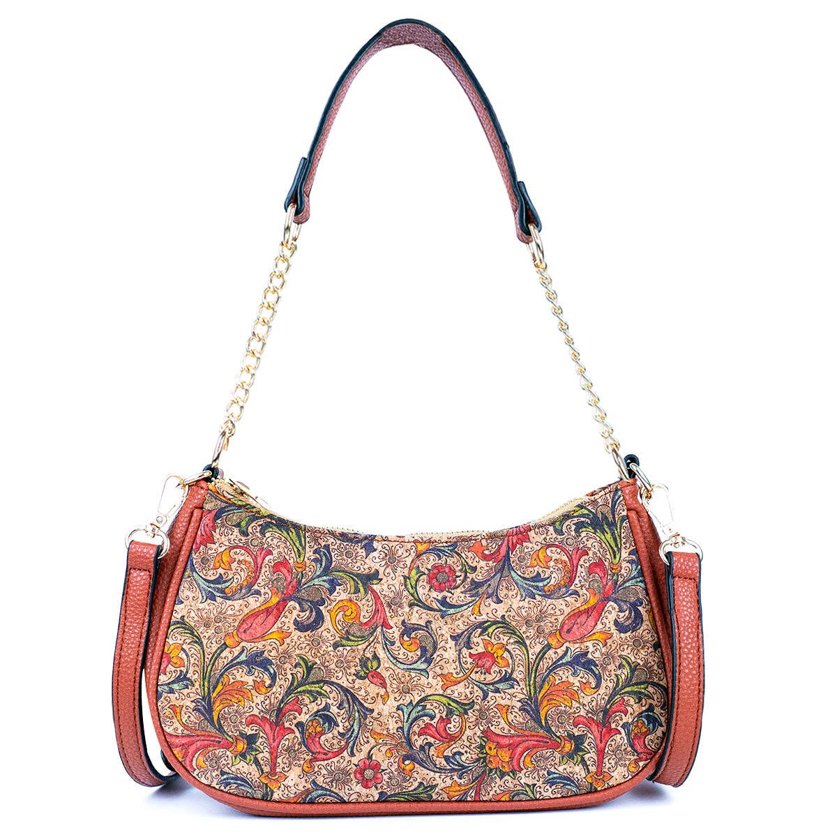 Bohemian Chic Printed Cork & Brown PU Leather Crossbody bag