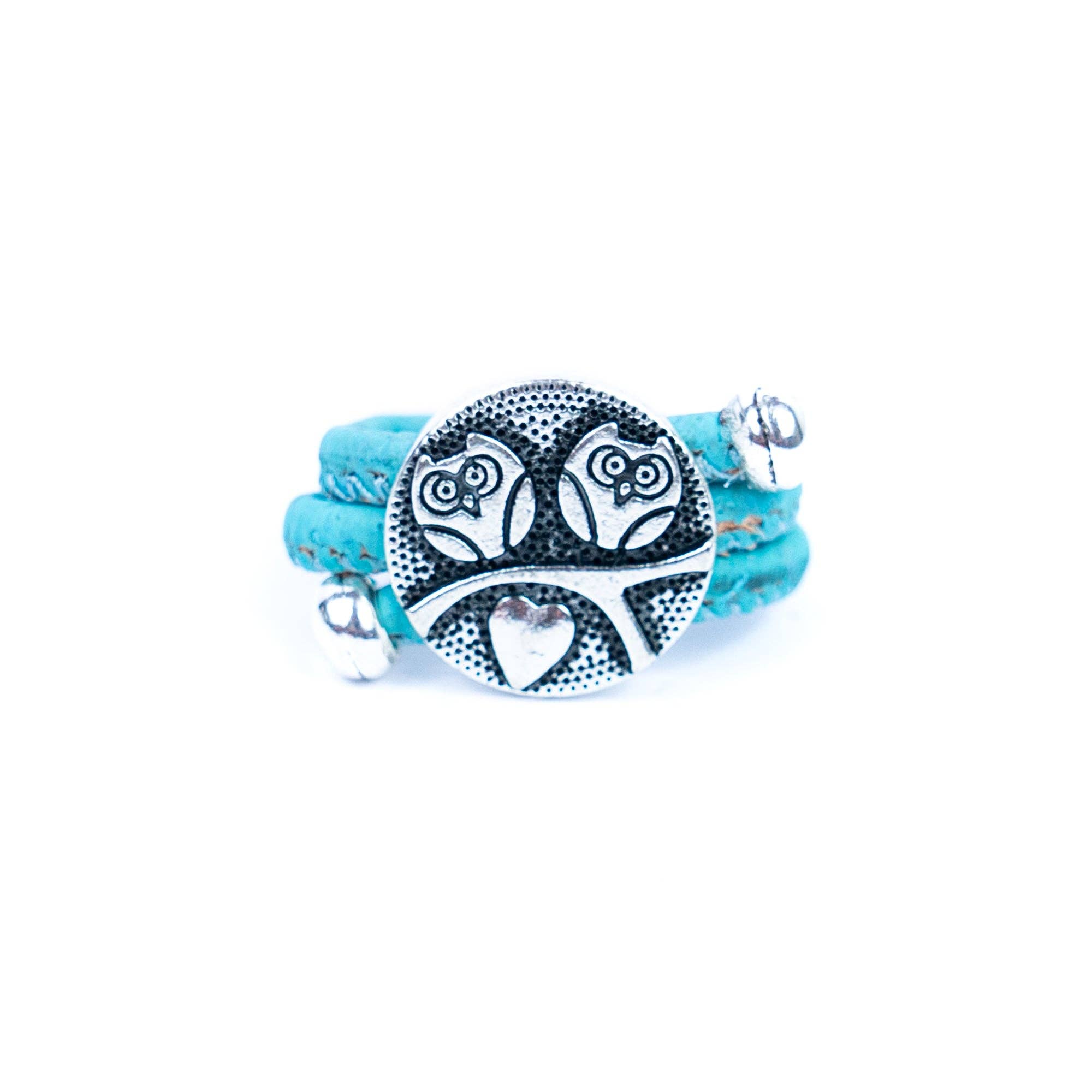 Owls on a tree branch & heart colored cork ring