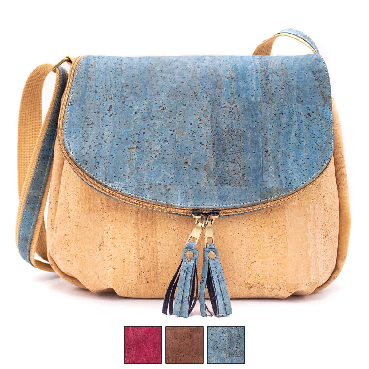 Natural cork with color tassel crossbody bag