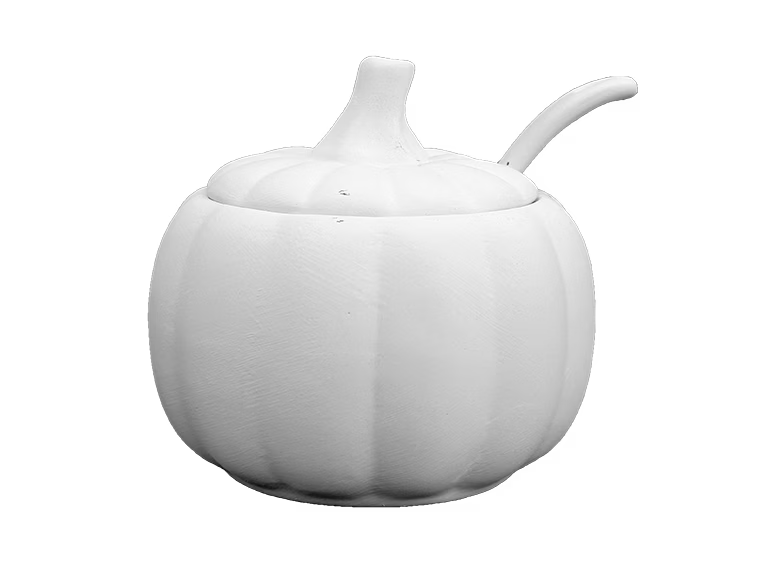 Pumpkin Sugar Pot w/ Spoon Bisqueware