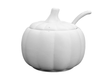 Pumpkin Sugar Pot w/ Spoon Bisqueware