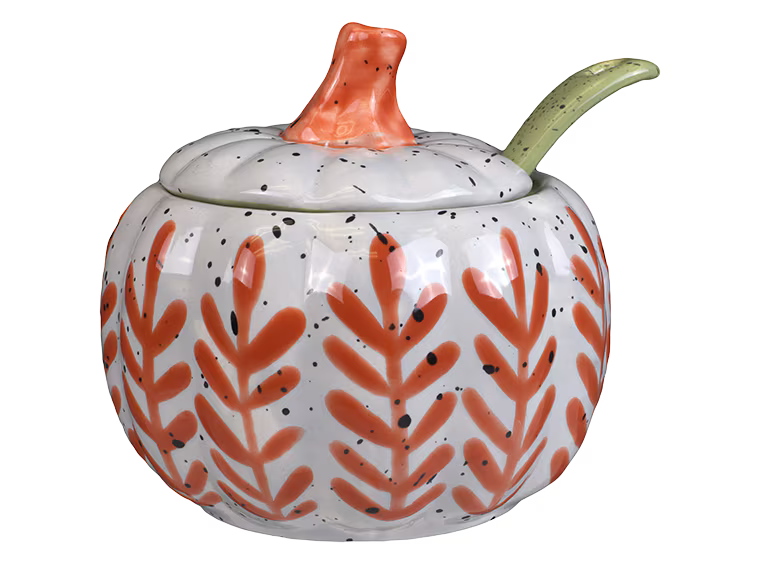 Pumpkin Sugar Pot w/ Spoon Bisqueware