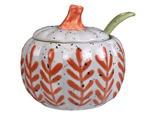 Pumpkin Sugar Pot w/ Spoon Bisqueware