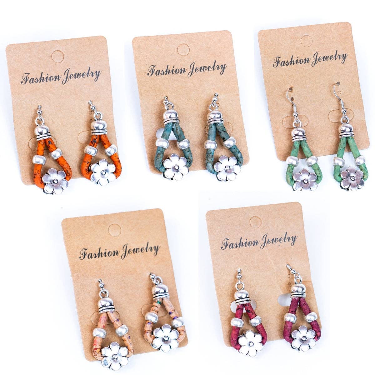 Cork and flower accessories handmade earring
