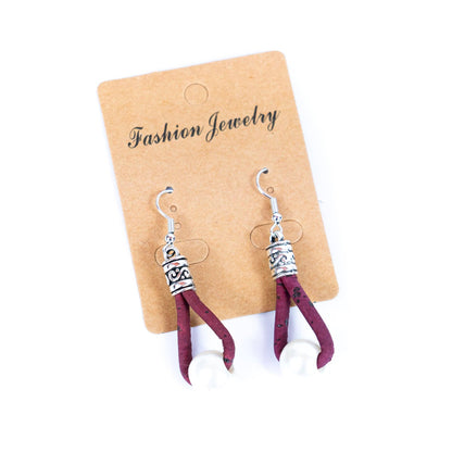 Cork plastic pearls handmade earrings