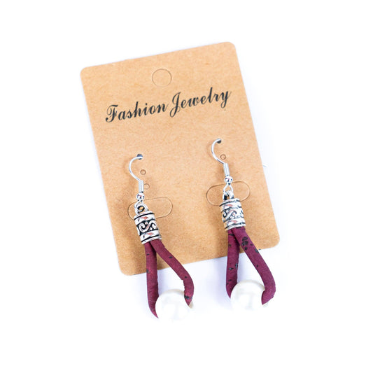 Cork plastic pearls handmade earrings