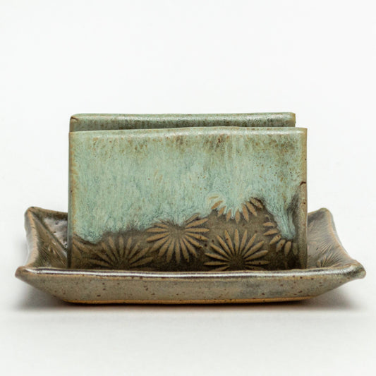 Gray & Blue Patterned Ceramic Sponge Holder