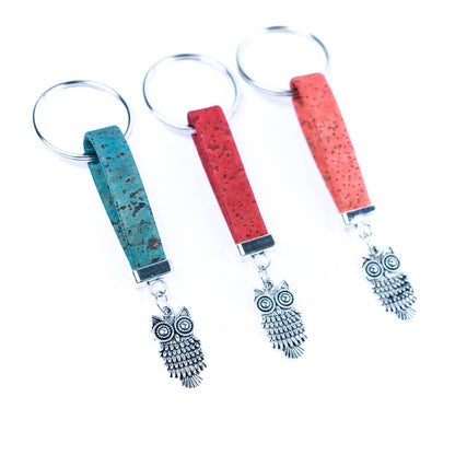 Owl Pendant & Colored Cork Handcrafted Keychain