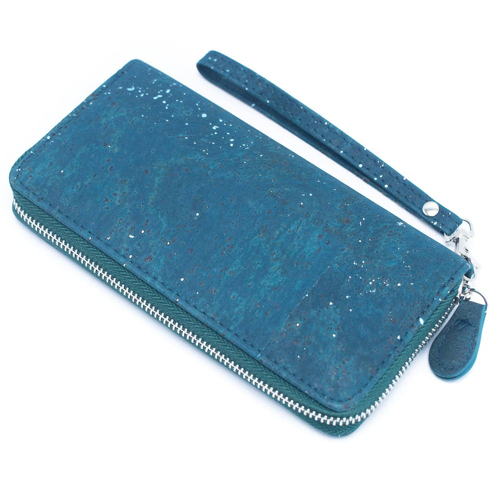 Blue mixed with silver accents women cork card wallet