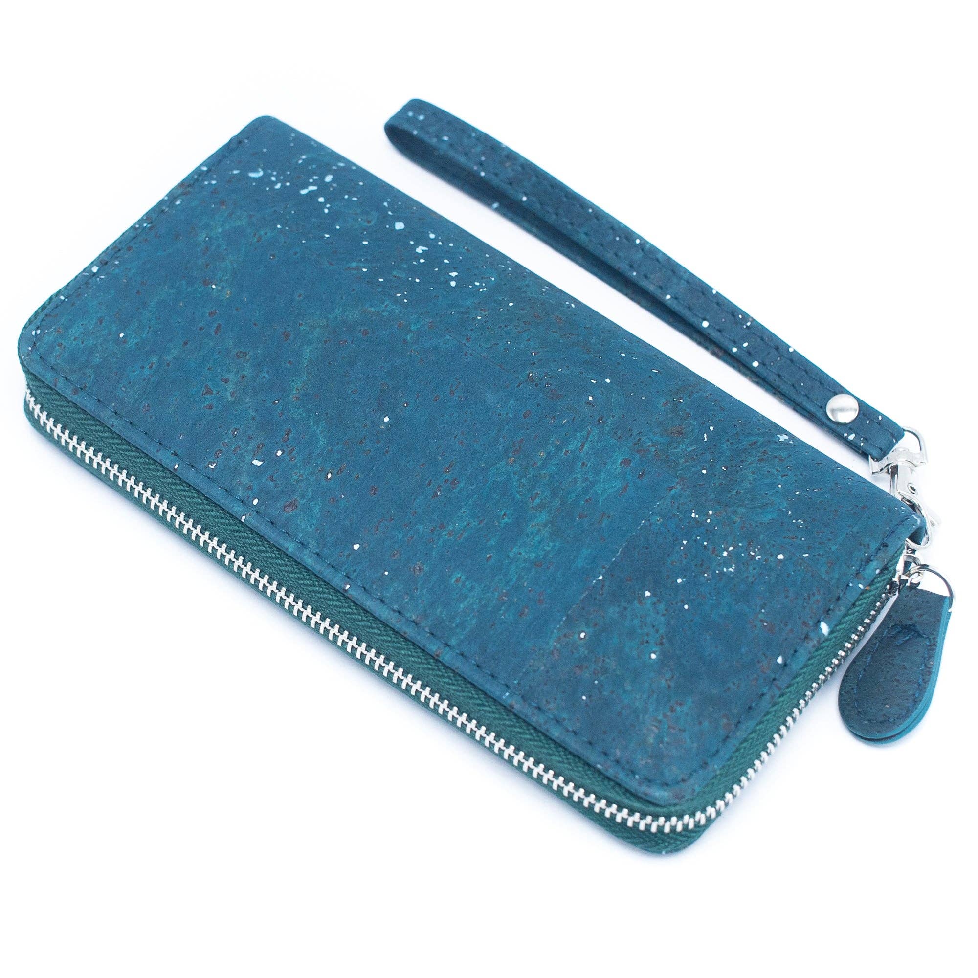 Blue mixed with silver accents women cork card wallet