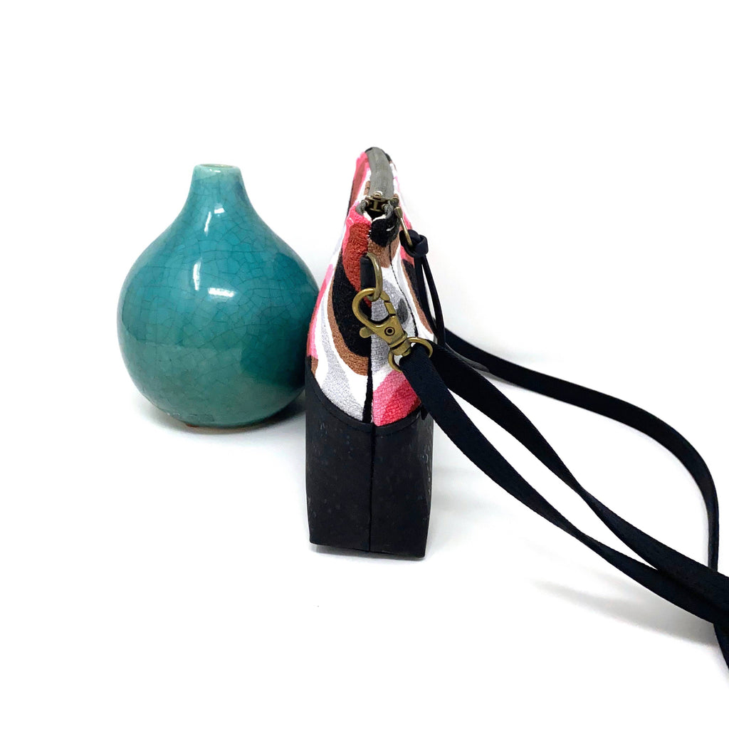 Geo Pink Organic Cotton & black Cork Crossbody