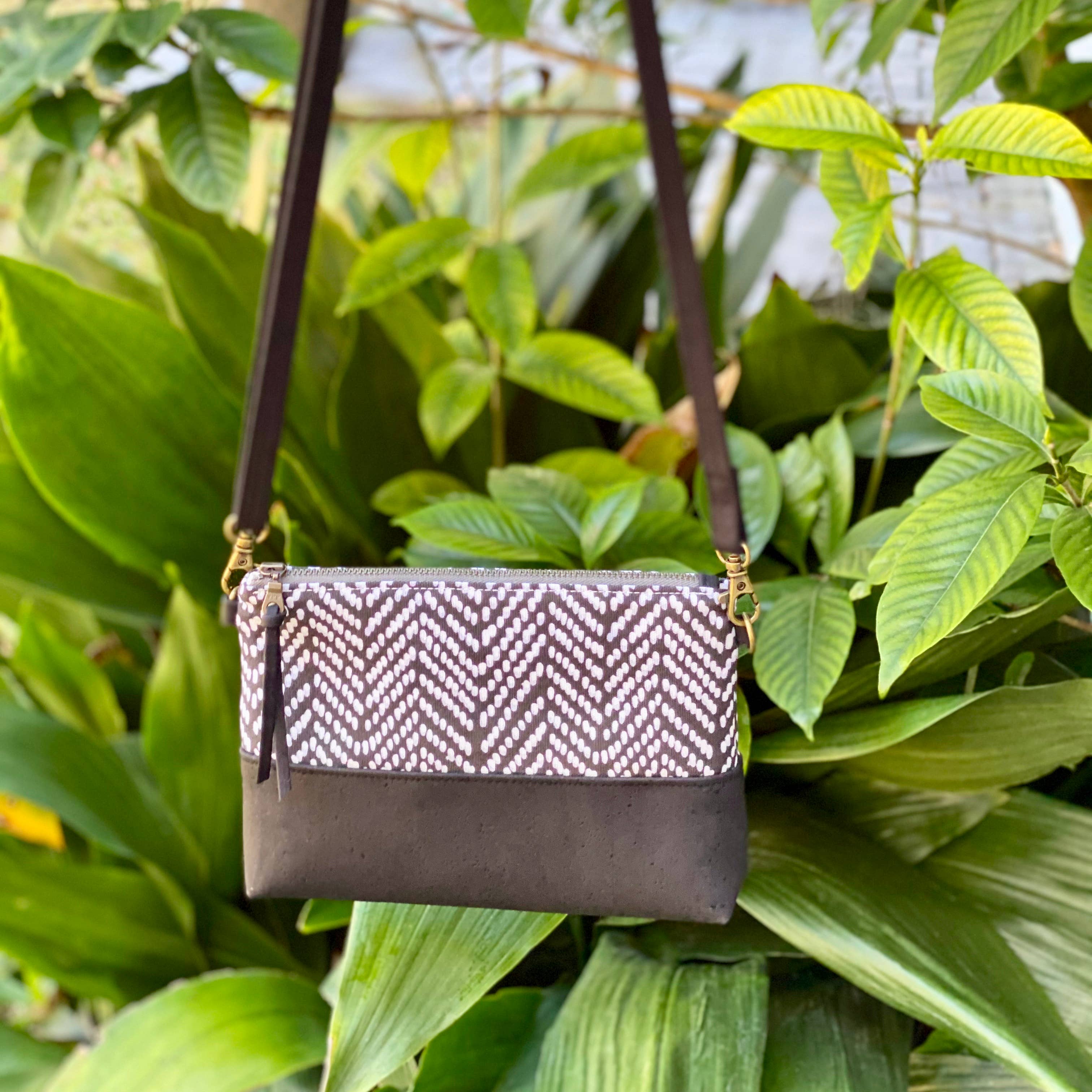 Poppies on the Hill Organic Cotton & black Cork Crossbody