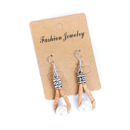 Cork plastic pearls handmade earrings