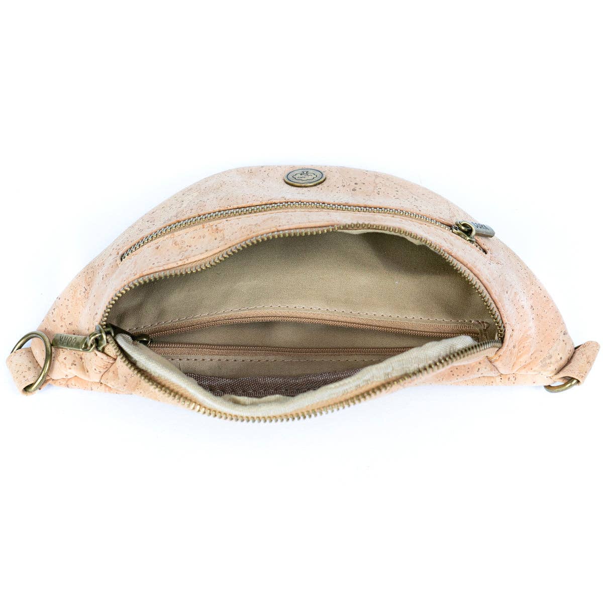 Sling Cork Bag with Adjustable Strap and Metal Zippers