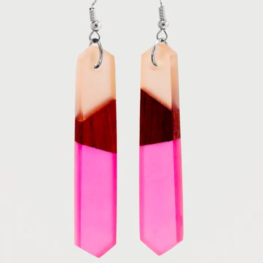 Pink Mist Wooden & Resin Earring