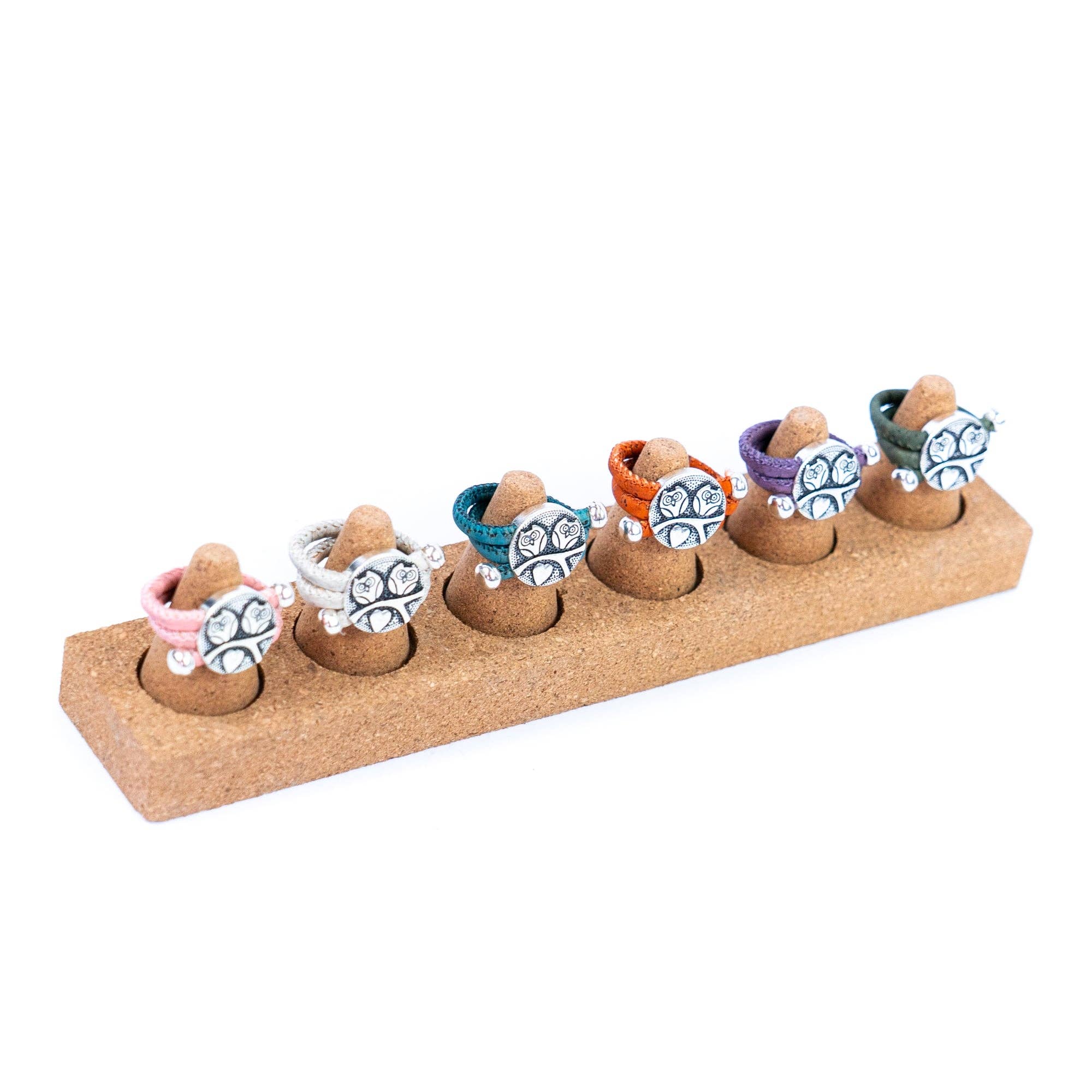 Owls on a tree branch & heart colored cork ring