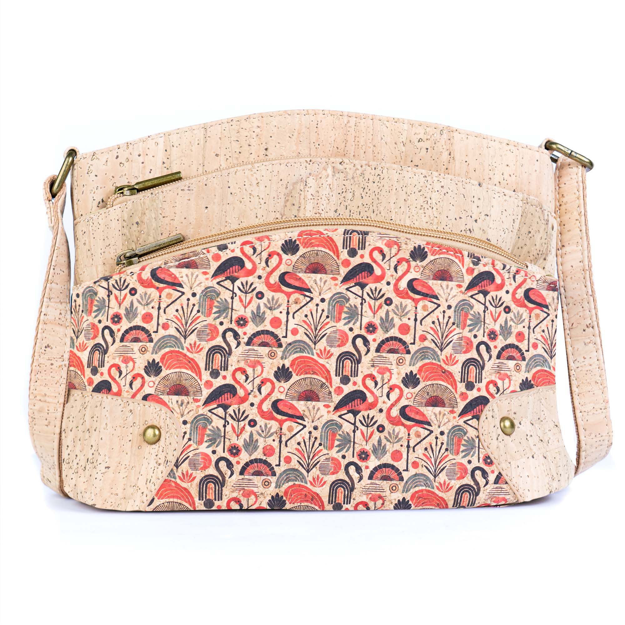 Multi-Pocket Cork Crossbody Bag with Adjustable Shoulder Strap