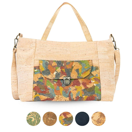 Natural Cork Handbag | Vegan Shoulder Bag with Front Pocket