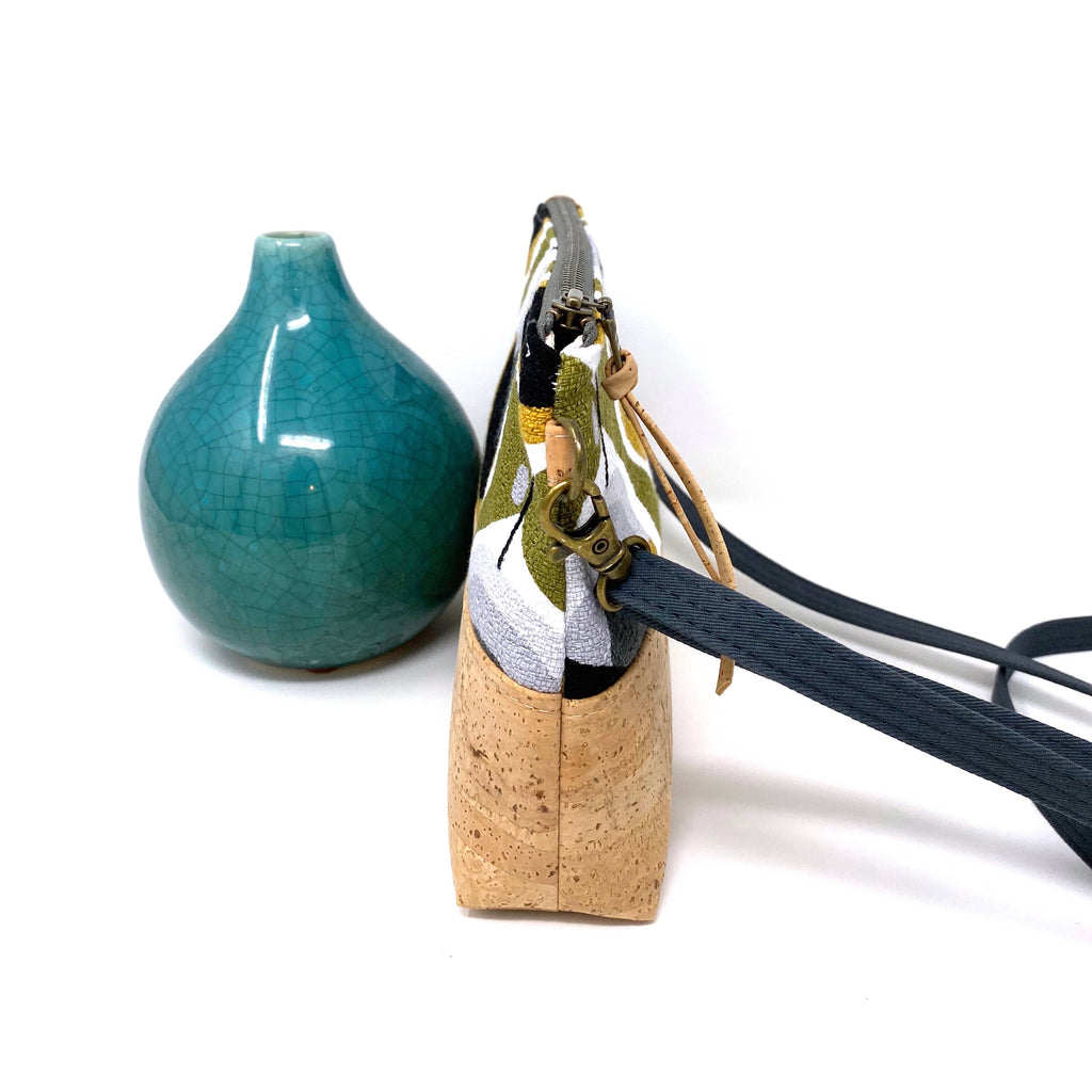 Geo Olive Organic Cotton & Cork Crossbody