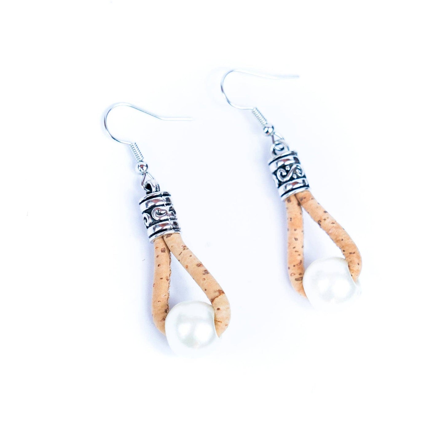Cork plastic pearls handmade earrings