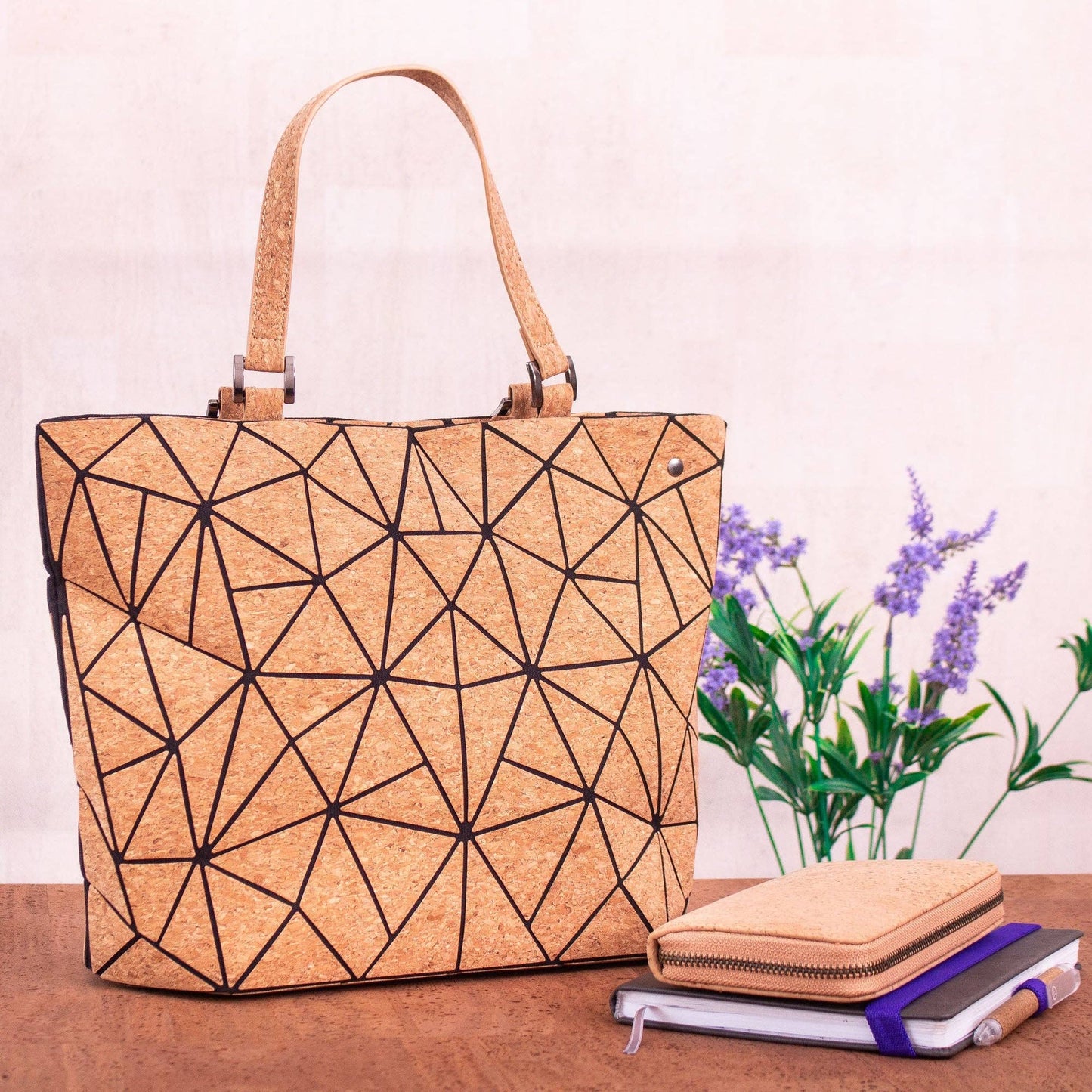 Cross-road Geometric Cork Handbag