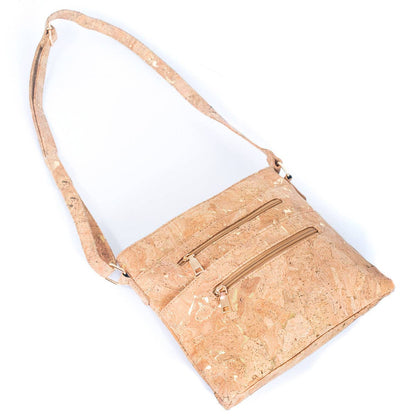 Golden cork fabric zipper handbag crossbody bag